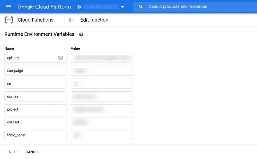 Cloud Function Runtime Variables