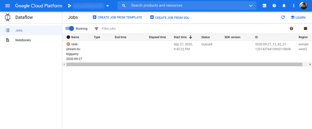 Dataflow Job Queued